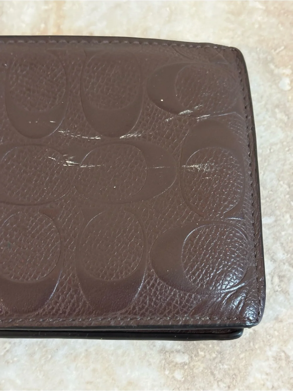 Coach Men's Dark Brown Signature Monogram Leather Bi-Fold Wallet